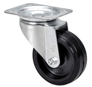 ALEX - RUEDA GIRATORIA.PLACA INOX.10ZVI100-THG GOMA NEGRA TECNOPOLIMERO EJE LISO