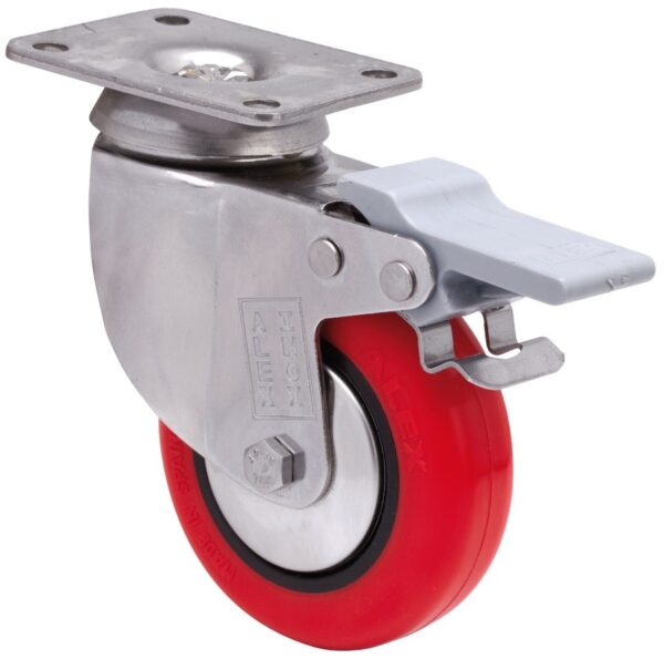 ALEX - RUEDA GIRATORIA.PLACA FRENO INOX.10BHIFD60CP-PPIA POLIAMIX-POLIUR.ROJO LISO