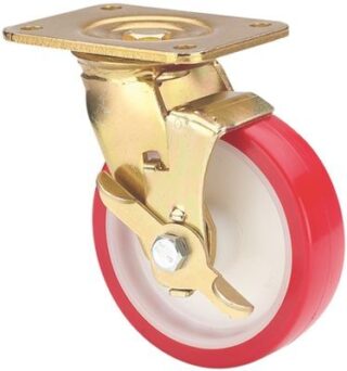 ALEX - RUEDA GIRATORIA.PLACA FRENO 10SLFN125-PO NYLON BLANCO-POLIUR.ROJO EJE LISO