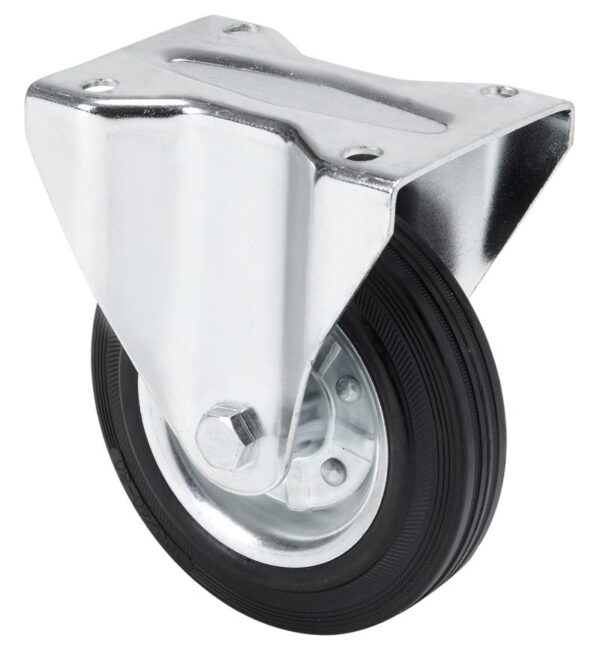 ALEX - RUEDA FIJA 125-100-2 METALICO-GOMA NEGRA EJE RODILLOS