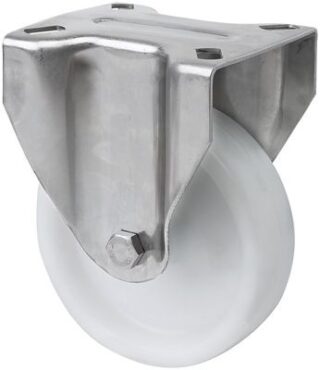 ALEX - RUEDA FIJA INOX.17ZVLI125-UT POLIAMIX BLANCO EJE LISO