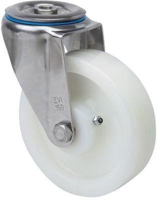 ALEX - RUEDA GIRATORIA.AGUJERO M12 INOX.20ZVLI100-FT NYLON BLANCO EXTRAFUERTE LISO