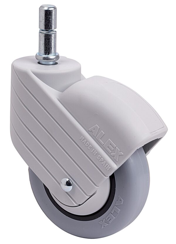 ALEX - RUEDA GIRATORIA.ESPIGA LISA M11x30 GRIS 30HP80CP-PGI POLIAMIX-GOMA GRIS LISO