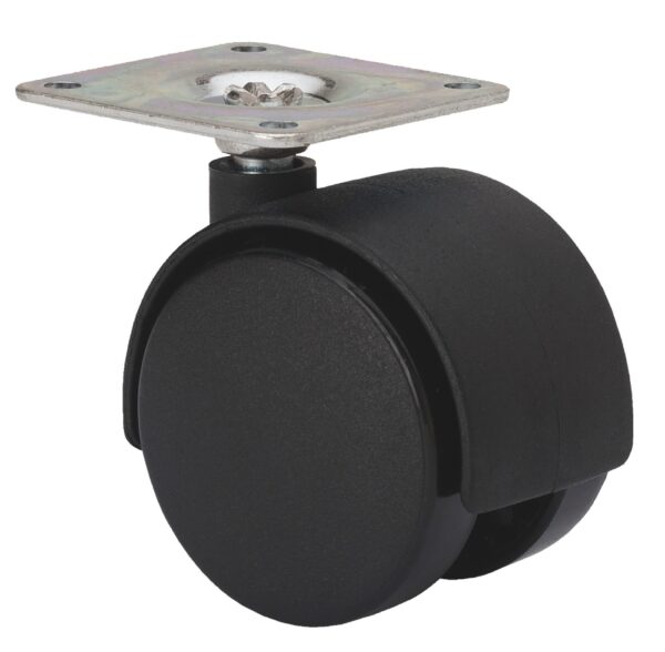 ALEX - RUEDA GIRATORIA.PLACA 420-040-1 NYLON NEGRO EJE LISO
