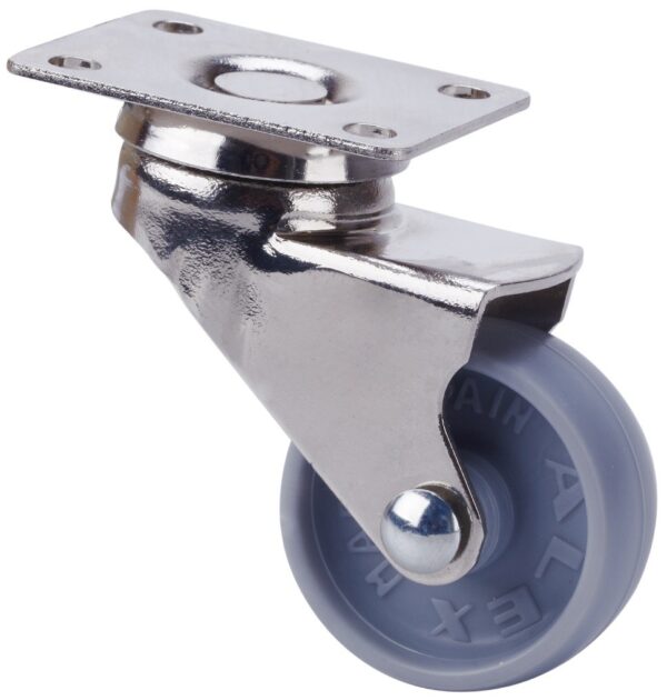 ALEX - RUEDA GIRATORIA.PLACA NIQUEL.10BDR50-BP PLASTICO GRIS EJE LISO