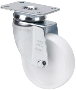 ALEX - RUEDA GIRATORIA.PLACA 10BH100-SL PLASTICO BLANCO EJE LISO