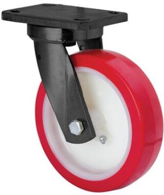 ALEX - RUEDA GIRATORIA.PLACA 10HLB125-PO NYLON BLANCO-POLIUR.ROJO EJE LISO