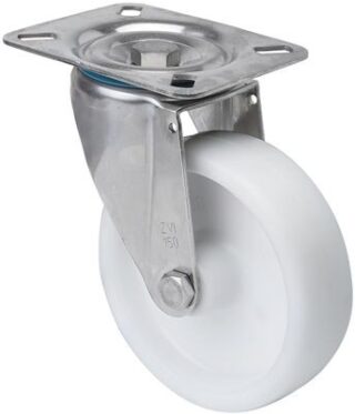 ALEX - RUEDA GIRATORIA.PLACA INOX.10ZVLI125-UTR POLIAMIX BLANCO EJE RODILLOS