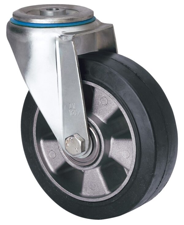 ALEX - RUEDA GIRATORIA.AGUJERO M12 20ZV100-DEB ALUMINIO-GOMA NEGRA ELASTICA EJE BOLAS