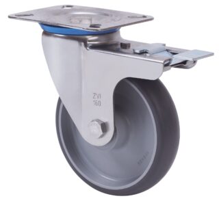 ALEX - RUEDA GIRATORIA.PLACA FR.INOX.10ZVLIFD125-PGZR POLIAMIX-GOMA GRIS INYECT.RODIL