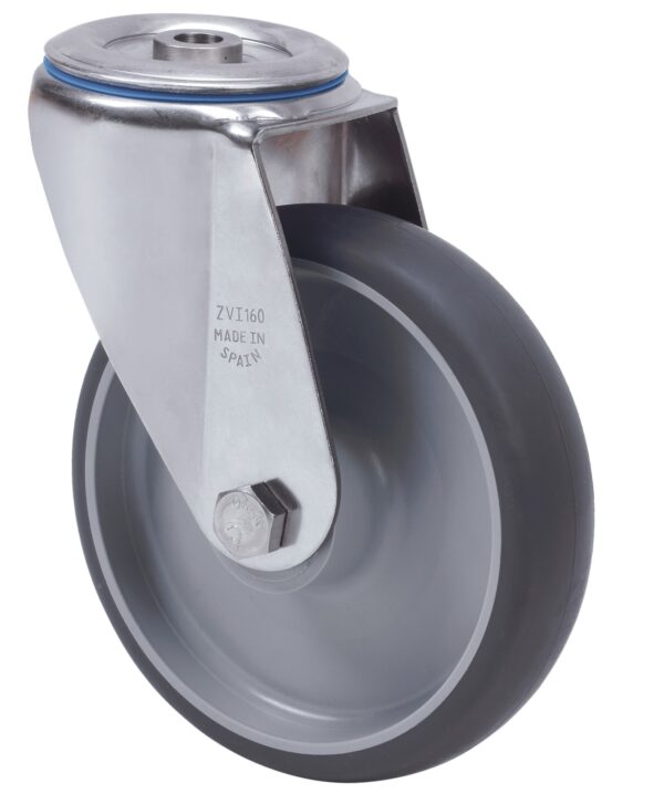 ALEX - RUEDA GIRATORIA.AGUJ.M12 INOX.20ZVLI125-PGZR POLIAMIX-GOMA GRIS INYECT.RODILL.