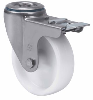 ALEX - RUEDA GIRATORIA.AGUJERO M10 FRENO INOX.20ZVLIFD80-UT POLIAMIX BLANCO EJE LISO