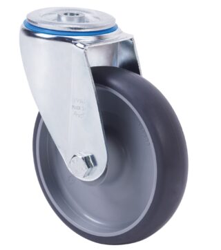 ALEX - RUEDA GIRATORIA.AGUJERO M12 20ZV160-PGZN POLIAMIX-GOMA GRIS INYECT.EJE LISO