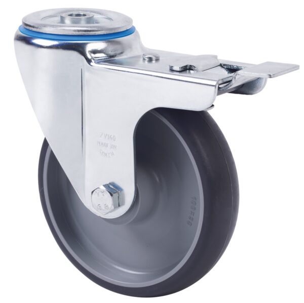 ALEX - RUEDA GIRATORIA.AGUJ.M12 FRENO 20ZVFD125-PGZR POLIAMIX-GOMA GRIS INYECT.RODILL