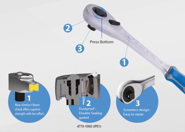 KING TONY - Carraca 1/2" 90 Dientes  "Push Button" - Imagen 2