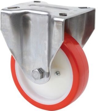 ALEX - RUEDA FIJA INOX.17ZVLI100-PO NYLON BLANCO-POLIUR.ROJO EJE LISO