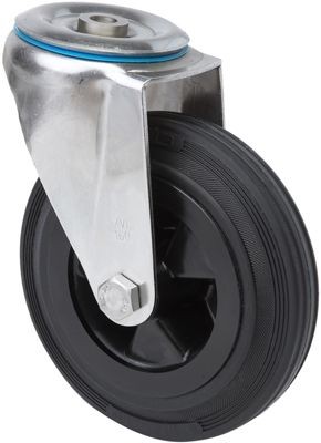 ALEX - RUEDA GIRATORIA.AGUJERO M12 INOX.20ZVLI125-PSN POLIAMIX-GOMA NEGRA EJE LISO