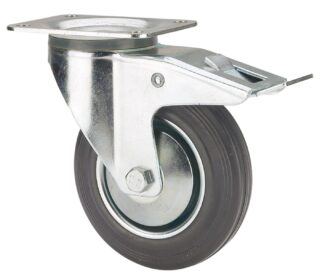 ALEX - RUEDA GIRATORIA.PLACA FRENO 120-160-3 CP METALICO-GOMA NEGRA EJE RODILLOS