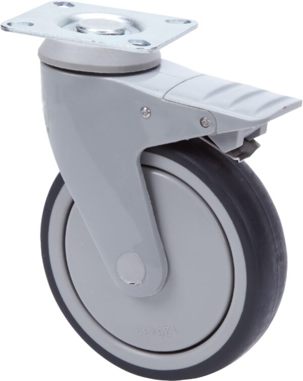 ALEX - RUEDA GIRATORIA.PLACA FRENO NYLON 10ANFD100-AN POLIUR.GRIS INYECT.EJE BOLAS