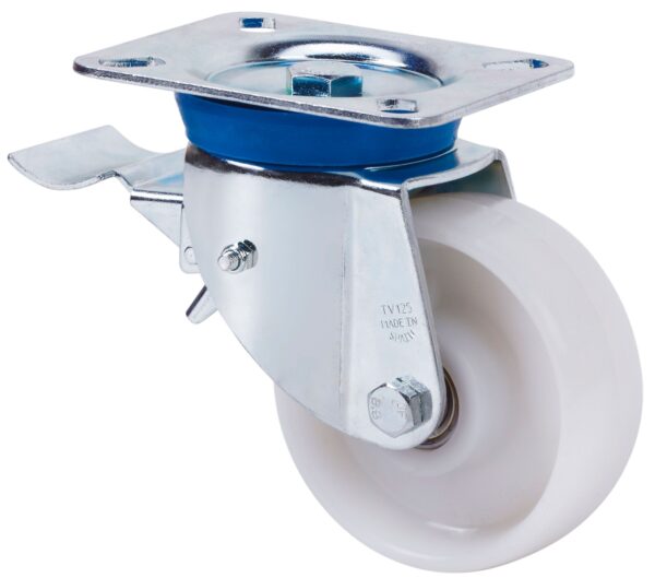 ALEX - RUEDA GIRATORIA.PLACA FRENO 10TVFD150-TN NYLON BLANCO EJE LISO