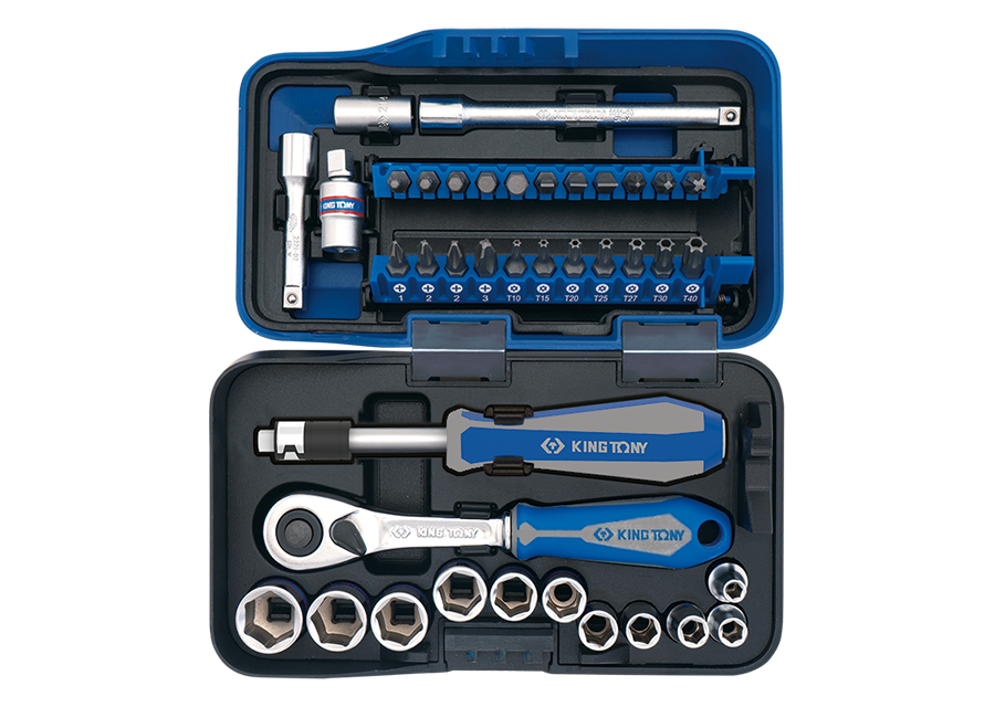 KING TONY - Caja de Vasos y Accesorios 1/4" - 39 piezas