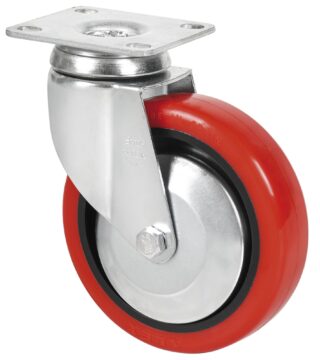 ALEX - RUEDA GIRATORIA.PLACA 10BHA125CP-PPIA POLIAMIX-POLIUR.ROJO EJE LISO