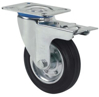 ALEX - RUEDA GIRATORIA.PLACA FRENO 10ZVLFD80-BSR METALICO-GOMA NEGRA EJE RODILLOS