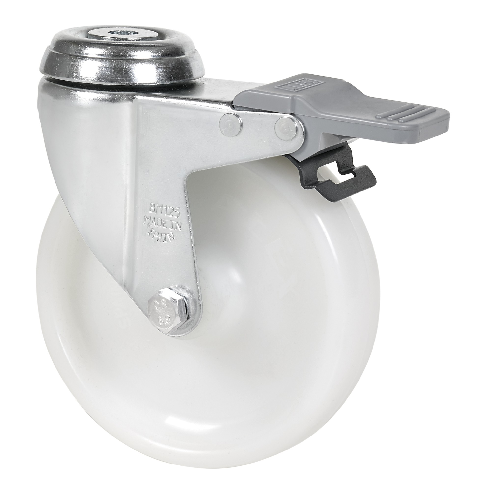 ALEX - RUEDA GIRATORIA.AGUJERO M10 FRENO 20BHAFD125-UT POLIAMIX BLANCO EJE LISO