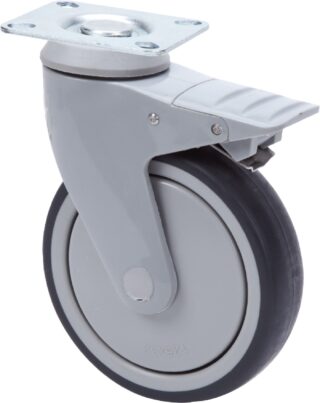 ALEX - RUEDA GIRATORIA.PLACA FRENO PLASTICO 10ANFD125CP-AN POLIUR.GRIS EJE BOLAS