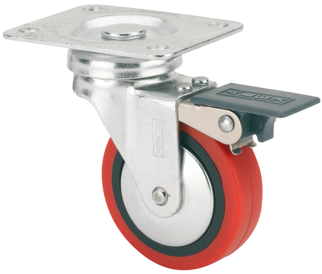 ALEX - RUEDA GIRATORIA.PLACA FRENO 10BSRFN50CP-PPI POLIAMIX-POLIUR.ROJO EJE LISO