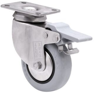 ALEX - RUEDA GIRATORIA.PLACA FRENO INOX.10BHIFD100CP-PLGI POLIAMIX-GOMA GRIS EJE LISO