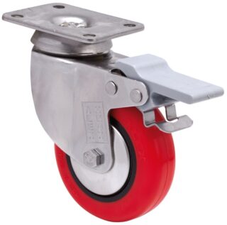 ALEX - RUEDA GIRATORIA.PLACA FRENO INOX.10BHIFD100CP-PPI POLIAMIX-POLIUR.ROJO LISO