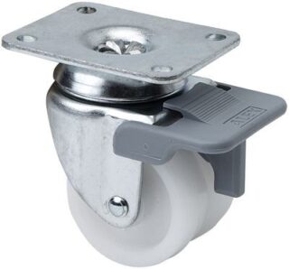 ALEX - RUEDA GIRATORIA.PLACA FRENO 10IFNR50-I PLASTICO BLANCO(DOBLE) EJE LISO