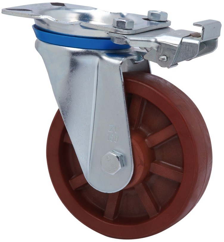 ALEX - RUEDA GIRATORIA.PLACA MEC.DIR.10ZVMD150-TD RESINA MARRON EJE LISO