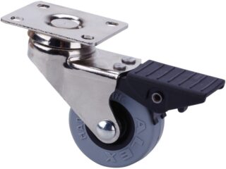 ALEX - RUEDA GIRATORIA.PLACA FRENO NIQUEL.10BDRFN60CP-PGI POLIAMIX-GOMA GRIS EJE LISO