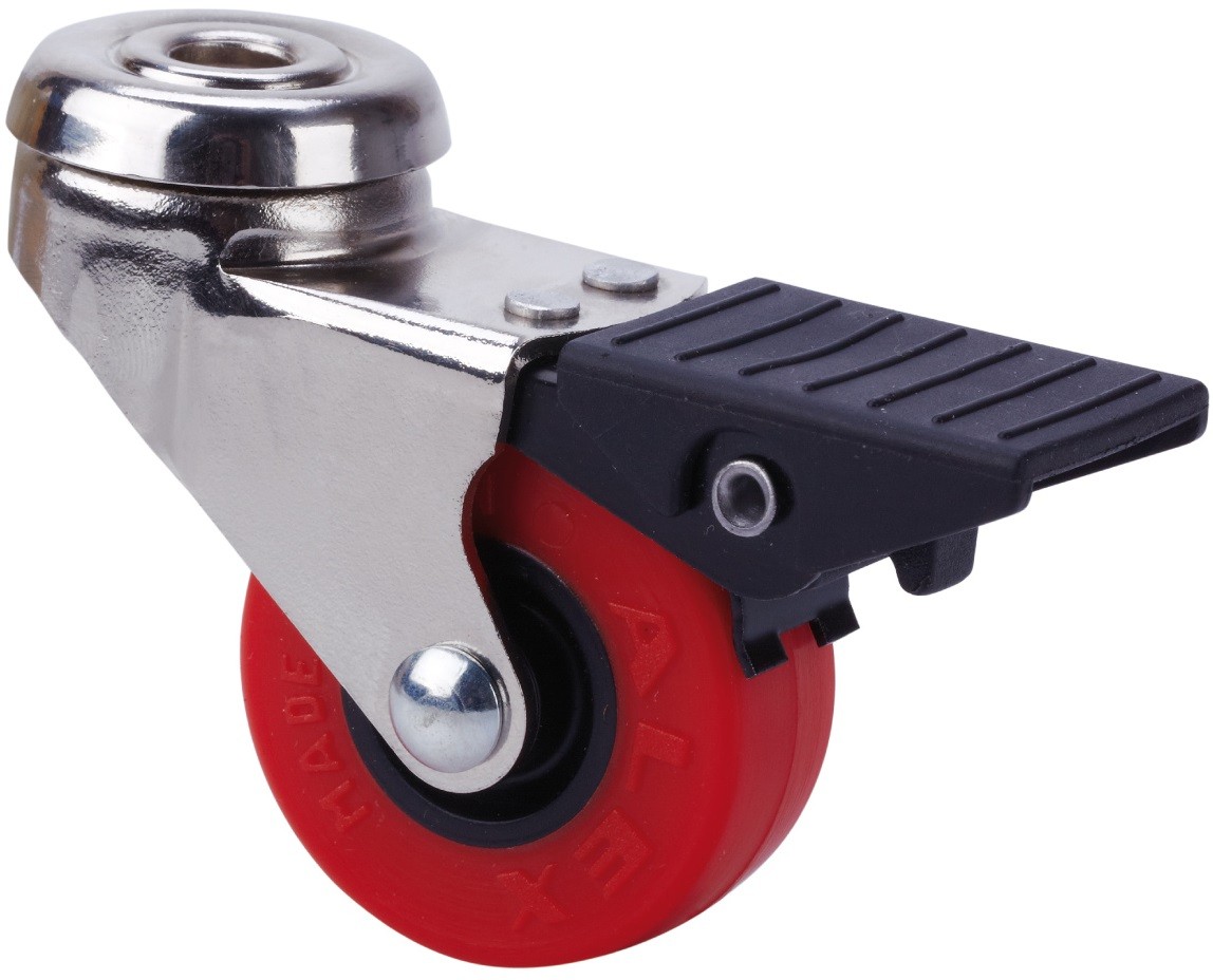 ALEX - RUEDA GIRATORIA.AGUJERO M8 FRENO NIQ.21BDRFN40-PPI POLIAMIX-POLIUR.ROJO LISO