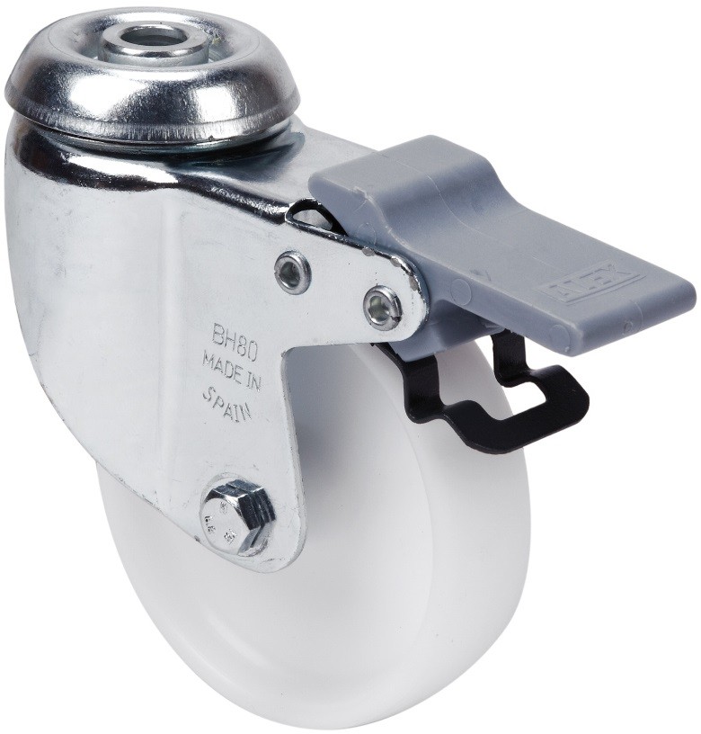 ALEX - RUEDA GIRATORIA.AGUJERO M10 FRENO 20BHFD80-SL PLASTICO BLANCO EJE LISO