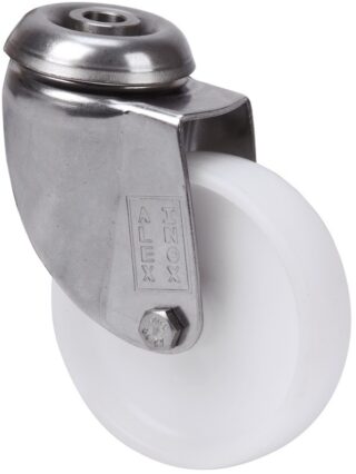 ALEX - RUEDA GIRATORIA.AGUJERO M10 INOX.20BHI100-SL PLASTICO BLANCO EJE LISO