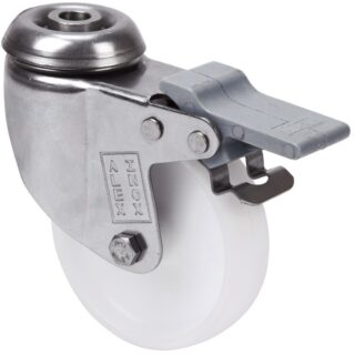 ALEX - RUEDA GIRATORIA.AGUJERO M10 FRENO INOX.20BHIFD100-SL PLASTICO BLANCO EJE LISO