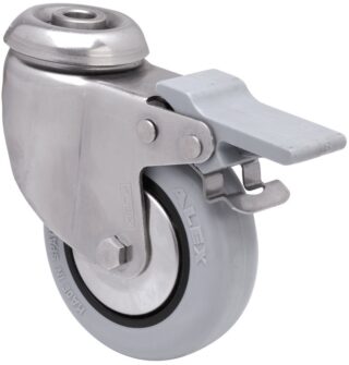 ALEX - RUEDA GIRATORIA.AGUJ.M10 FRENO INOX.20BHIFD100CP-PLGI POLIAMIX-GOMA GRIS LISO