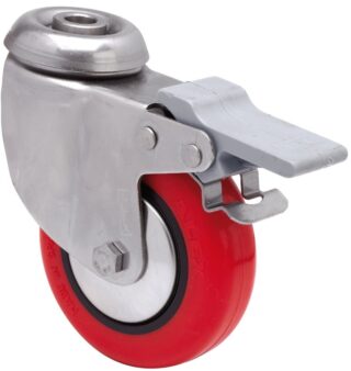 ALEX - RUEDA GIRATORIA.AGUJ.M10 FRENO INOX.20BHIFD100CP-PPI POLIAMIX-POLIUR.ROJO LISO