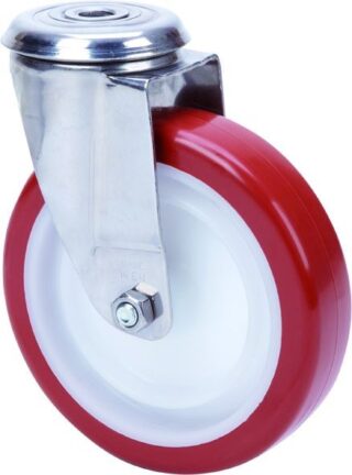 ALEX - RUEDA GIRATORIA.AGUJ.M12 INOX.20ZLI125-POL POLIAMIX BLANCO-POLIUR.MARRON LISO