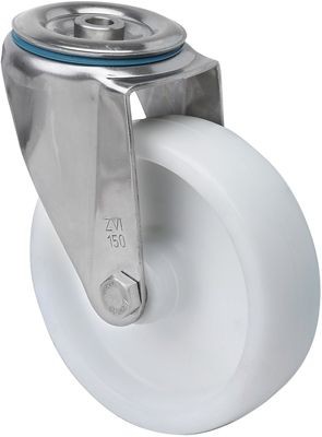 ALEX - RUEDA GIRATORIA.AGUJERO M12 INOX.20ZVI125-UTR POLIAMIX BLANCO EJE RODILLOS