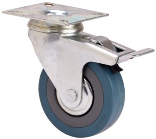 ALEX - RUEDA GIRATORIA.PLACA FRENO 310-125-3 CP POLIAMIX-GOMA GRIS EJE LISO