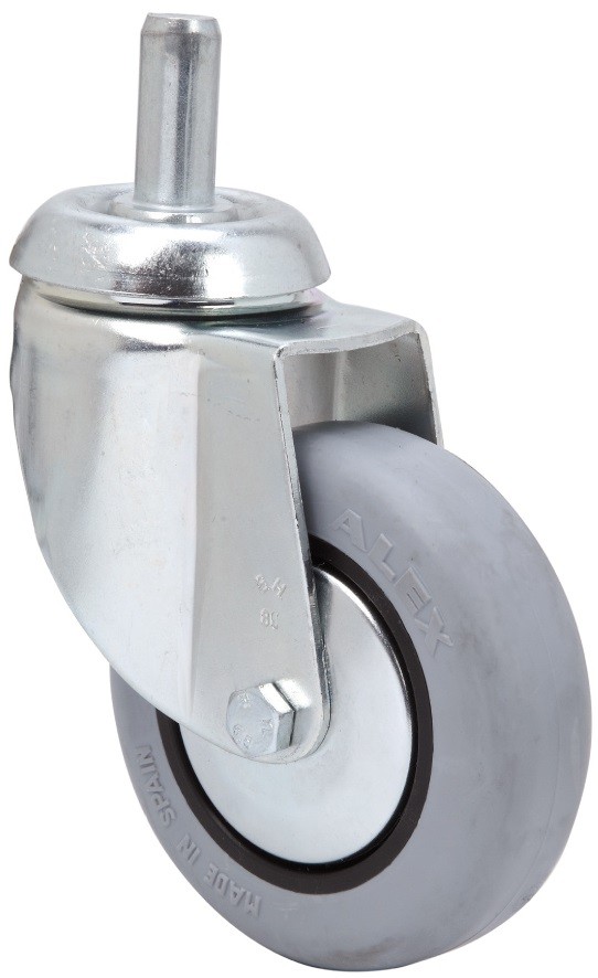 ALEX - RUEDA GIRATORIA.ESPIGA LISA M12x30 33BH80CP-PGI POLIAMIX-GOMA GRIS EJE LISO