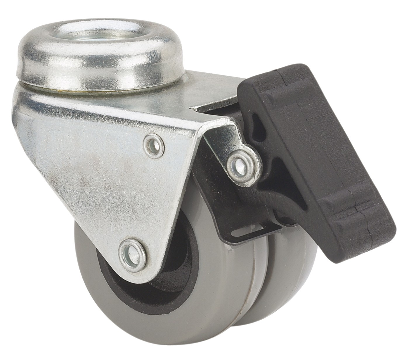 ALEX - RUEDA GIRATORIA.AGUJERO M10 FRENO 410-050-5 POLIAMIX-GOMA GRIS (DOBLE)EJE LISO