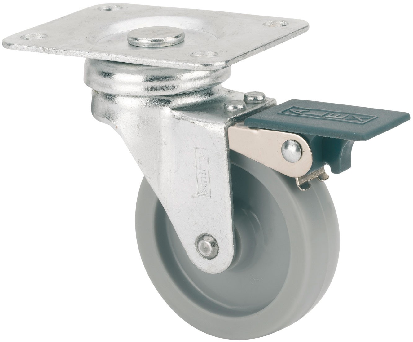 ALEX - RUEDA GIRATORIA.PLACA FRENO 602-050-3 POLIAMIX GRIS EJE LISO