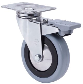 ALEX - RUEDA GIRATORIA.PLACA FRENO 10AFD125CP-PGAN POLIAMIX-GOMA GRIS EJE LISO