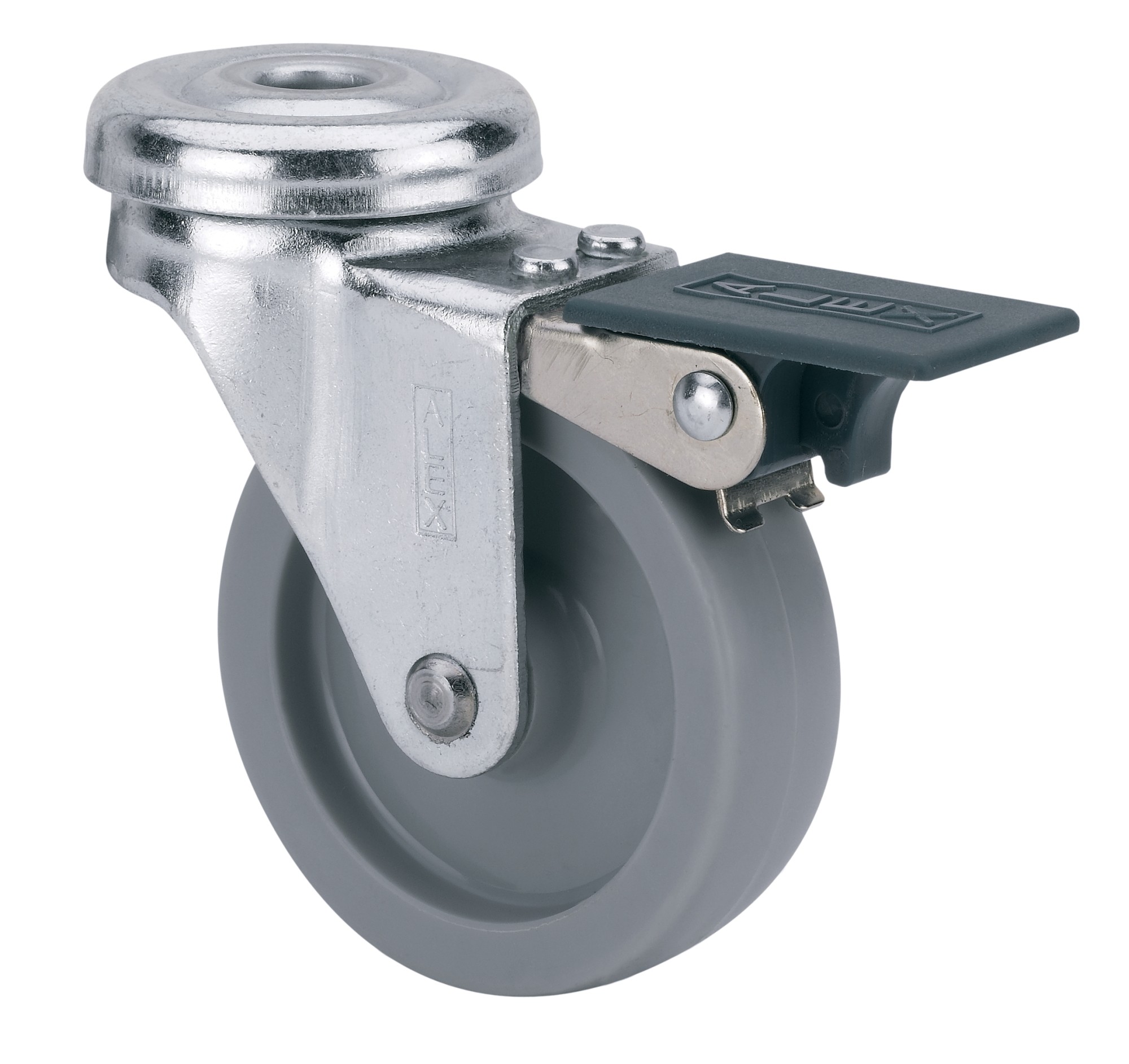 ALEX - RUEDA GIRATORIA.AGUJERO M10 FRENO 21BSRFN60-BP PLASTICO GRIS EJE LISO