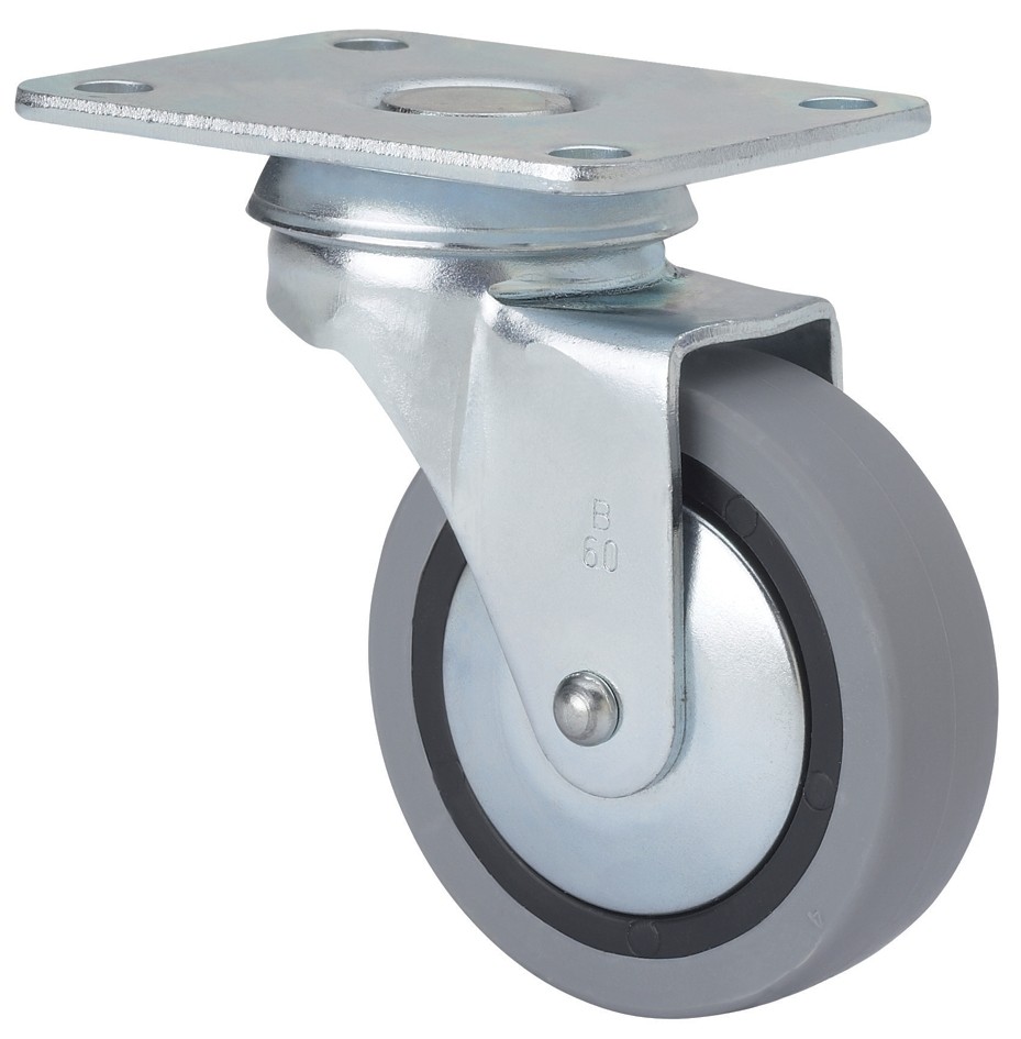 ALEX - RUEDA GIRATORIA.PLACA 10BSR60CP-PGI POLIAMIX-GOMA GRIS EJE LISO